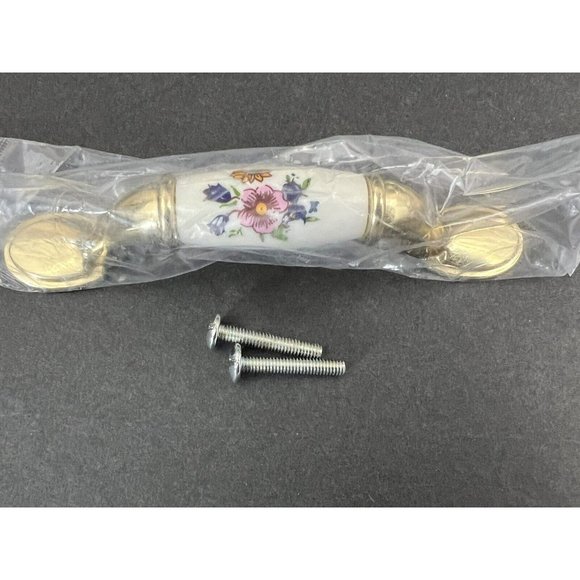 Set of 8 Amerock Handle Pull Floral Allison 245FWP Polished Brass White 3" - Picture 2 of 7